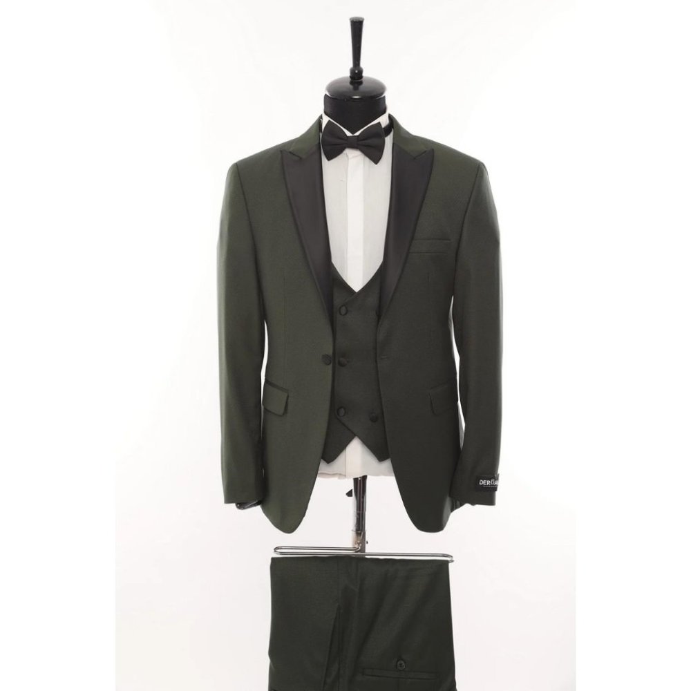 Derman Green Satin Collar 3 Piece Tuxedo